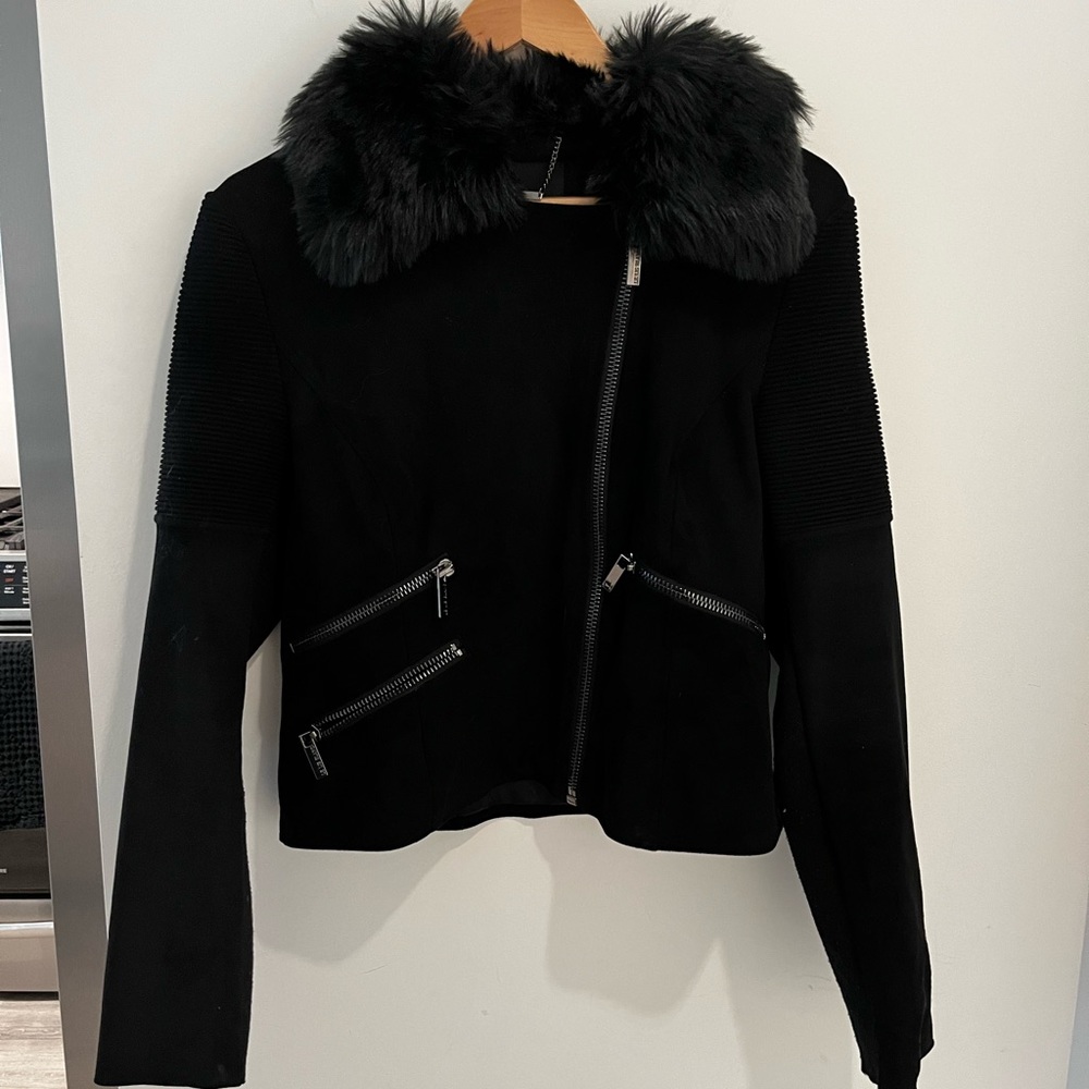 Chenille Removable Collar Biker Jacket